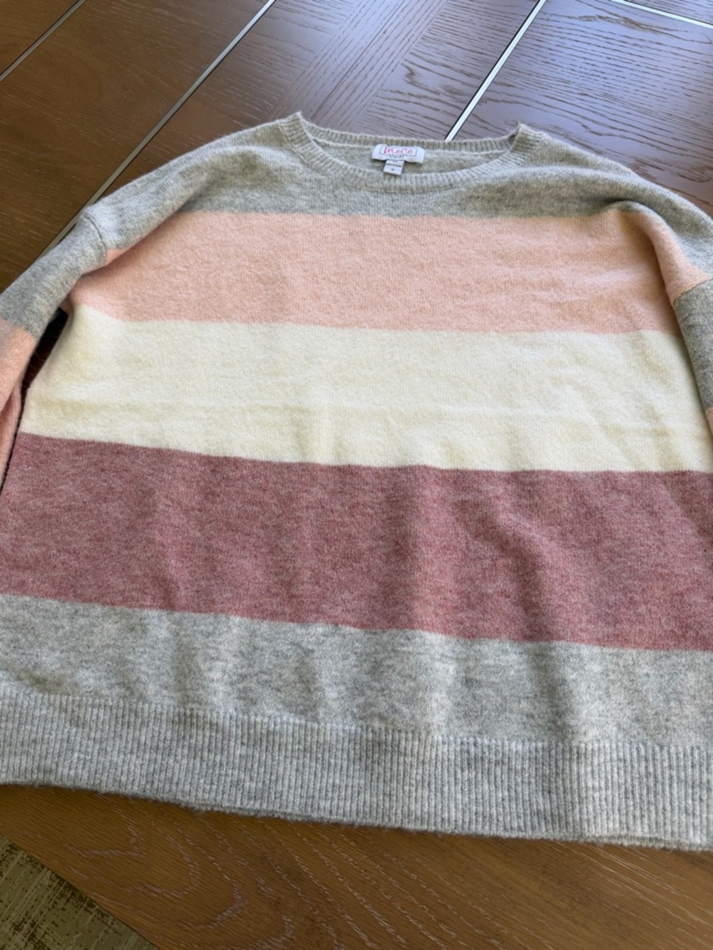 Striped Pastel Crewneck Sweater in Pink, Cream & Gray